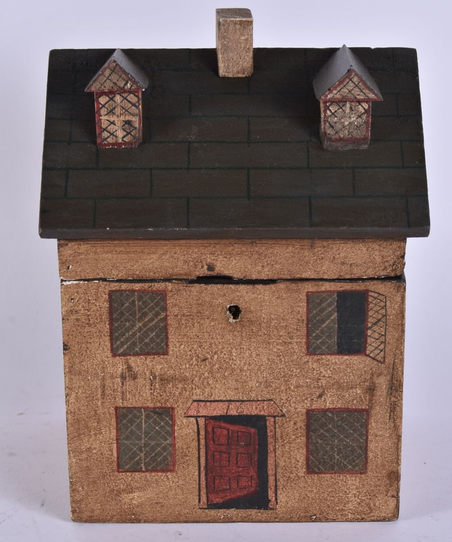 A FOLK ART WOOD TEA CADDY. 23 cm x 15 cm. (1 of 5)