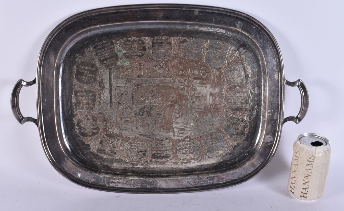 A LARGE SILVER PLATED TRAY. 44 cm wide. (1 of 5)