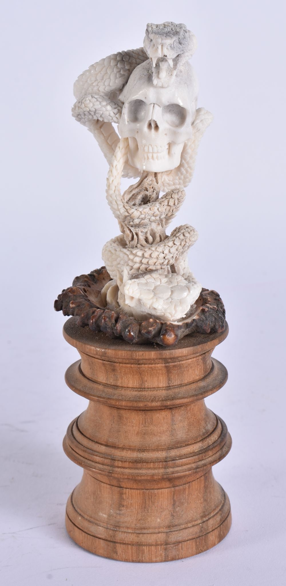 A MEMENTO MORI STAG ANTLER SKULL. 16.5 cm high. (1 of 4)