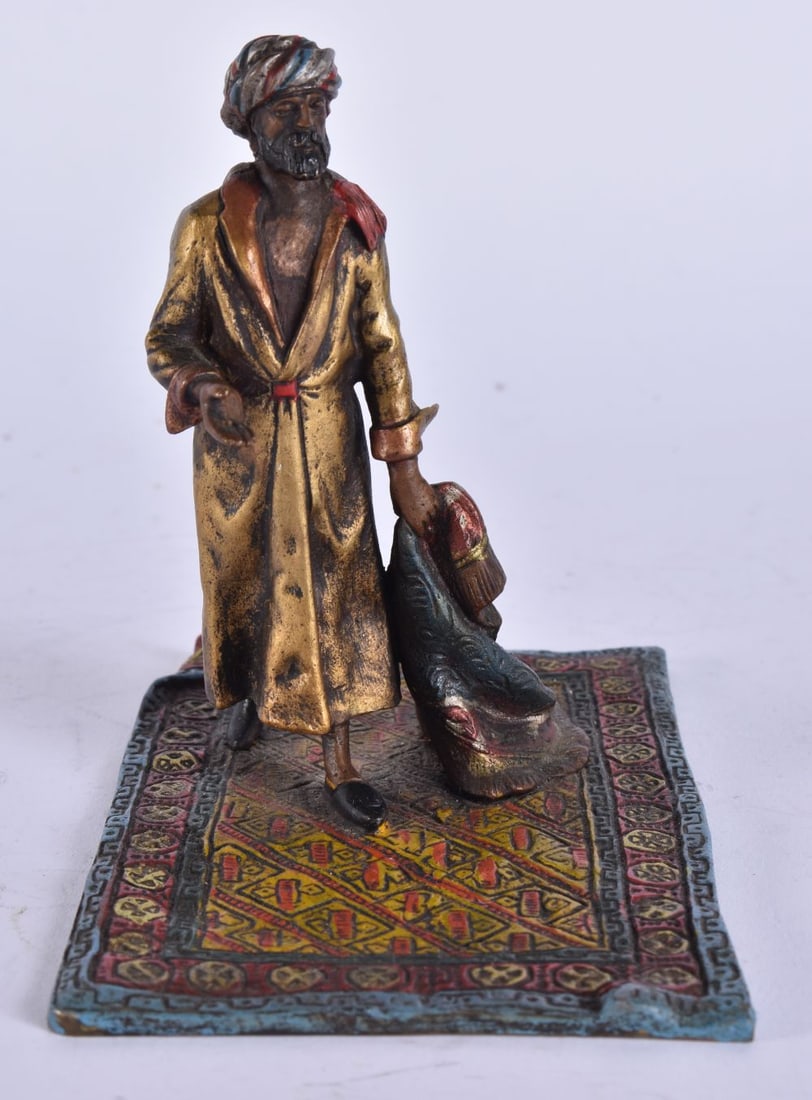 A COLD PAINTED BRONZE ARABIC MALE. 11 cm x 9.5 cm. (1 of 6)
