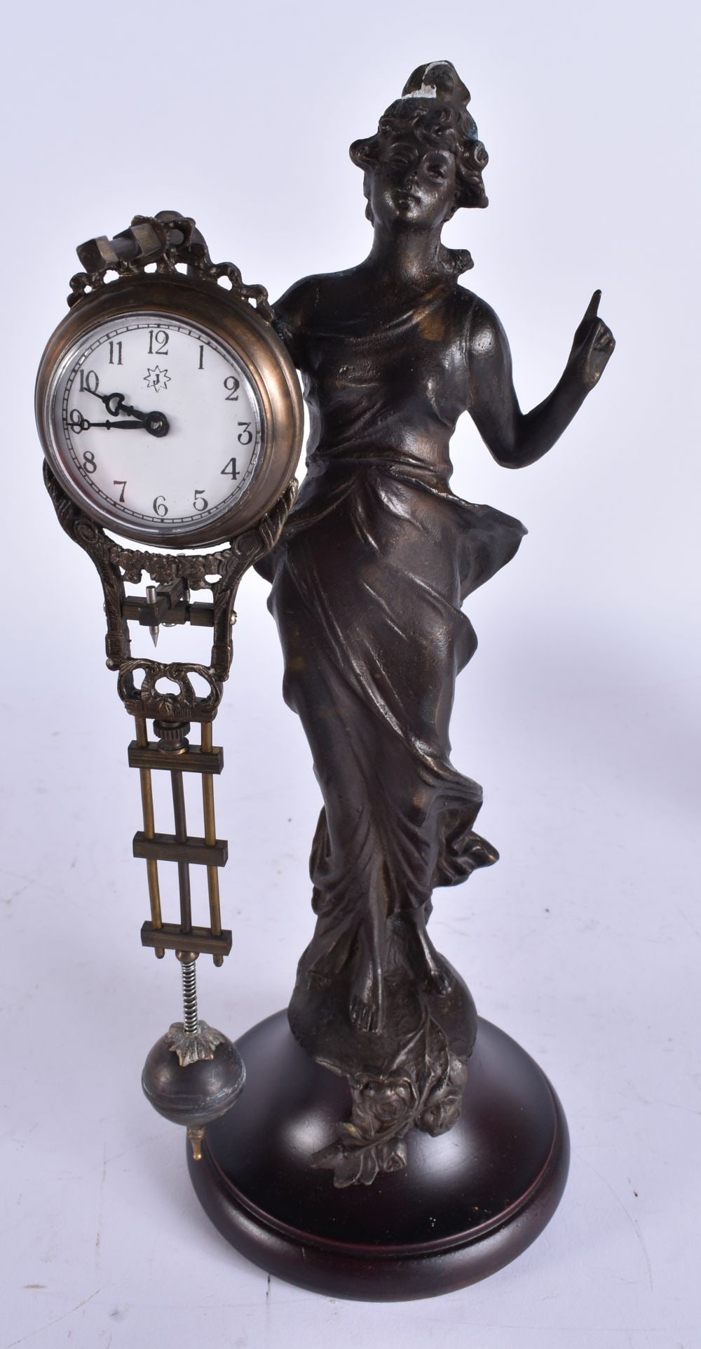 A BRONZE DIANA SWING MYSTERY CLOCK. 30 cm high. (1 of 4)