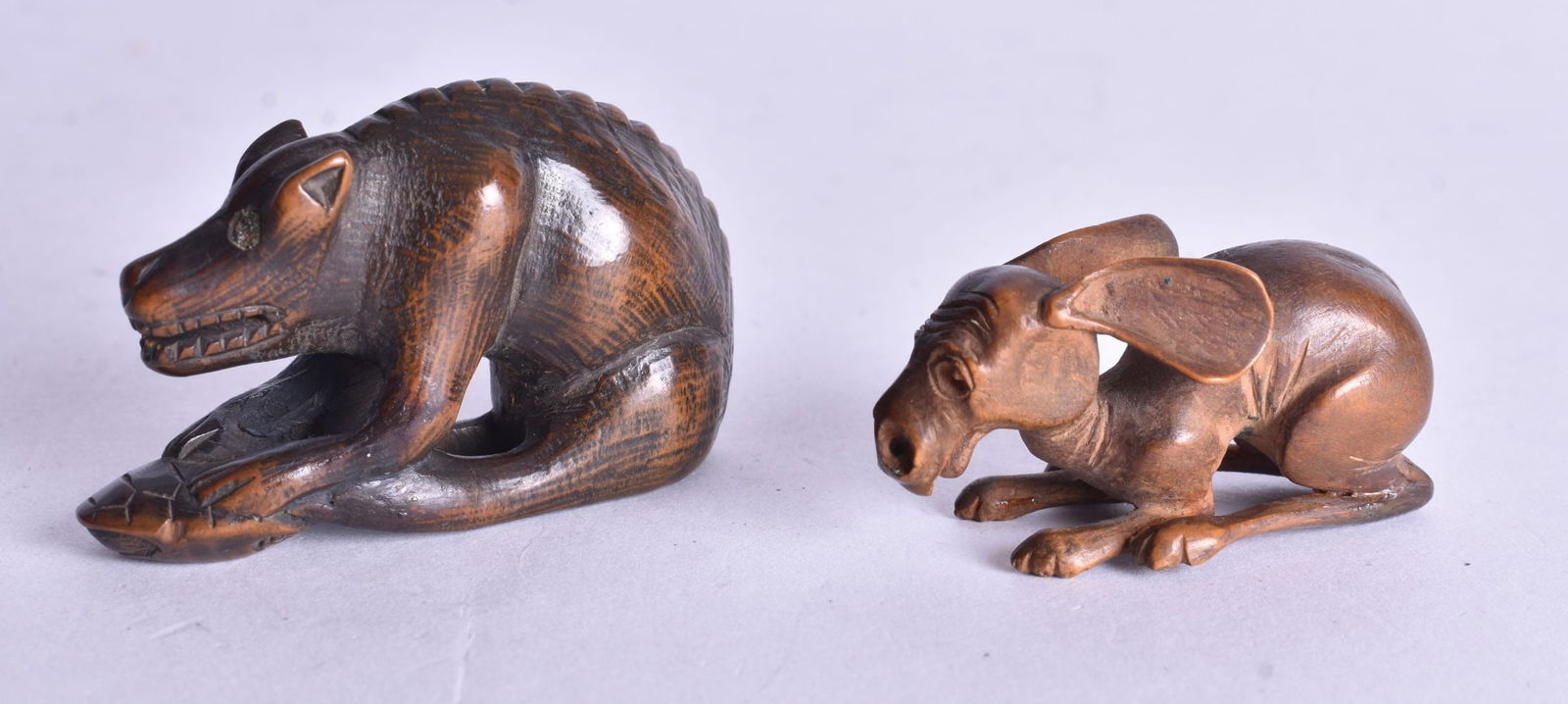 TWO LATE 19TH CENTURY JAPANESE MEIJI PERIOD CARVED BOXWOOD NETSUKES. Largest 5.5 cm wide. (2) (1 of 3)