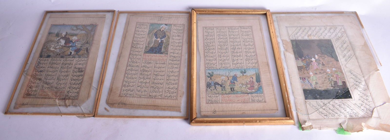 THREE ANTIQUE ISLAMIC PERSIAN ILLUMINATED MANUSCRIPT PAINTINGS. Largest 34 cm x 26 cm. (3) (1 of 5)