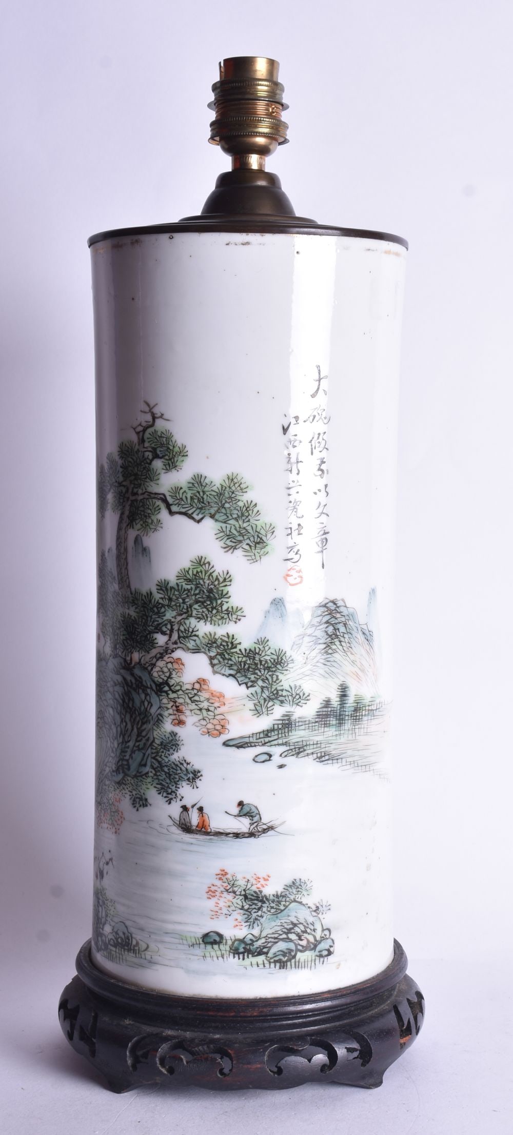 A CHINESE REPUBLICAN PERIOD FAMILLE ROSE PORCELAIN LAMP. 39 cm high. (1 of 4)