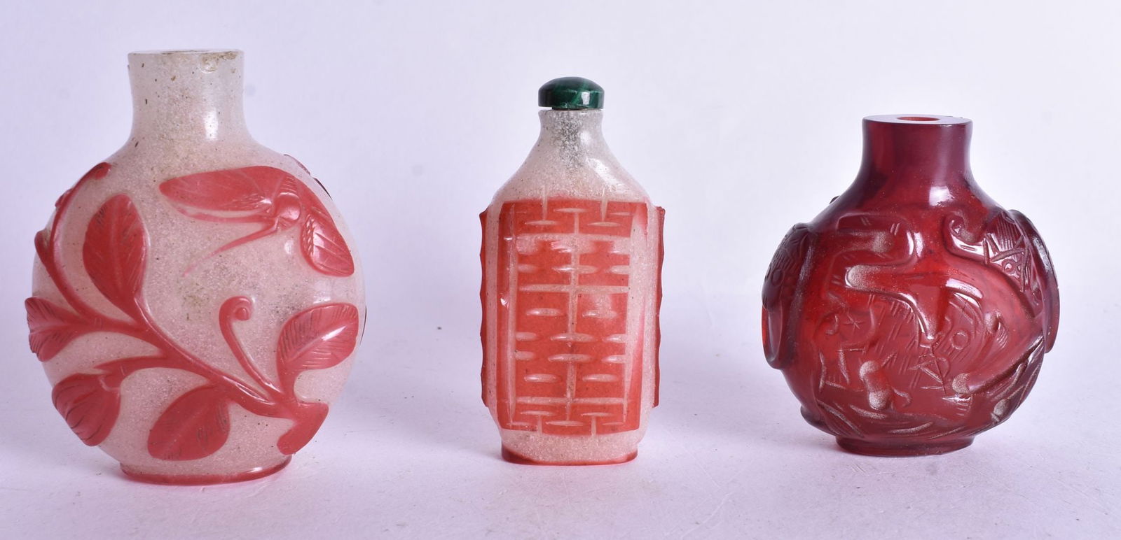 THREE EARLY 20TH CENTURY CHINESE SNUFF BOTTLES. Largest 8.5 cm high. (3) (1 of 4)
