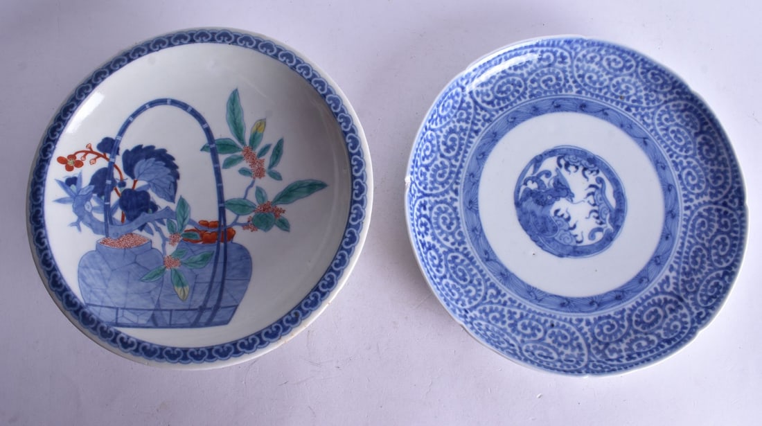 TWO 19TH CENTURY JAPANESE MEIJI PERIOD PORCELAIN DISHES. Largest 21.5 cm wide. (2) (1 of 2)