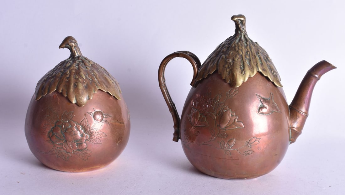 TWO LATE 19TH CENTURY JAPANESE MEIJI PERIOD MIXED METAL WARES AND COVERS. Largest 14 cm high. (2) (1 of 6)