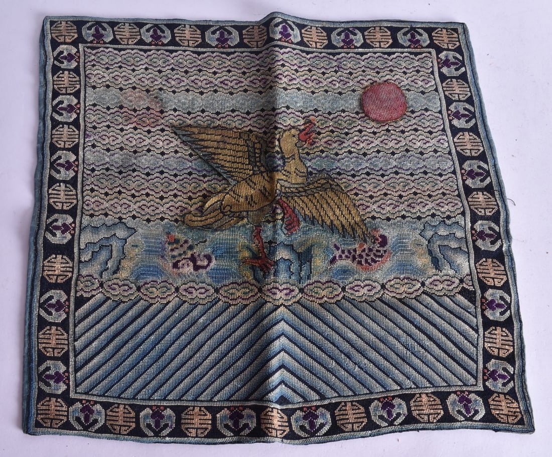 A 19TH CENTURY CHINESE SILK EMBROIDERED RANK BADGE. 29 cm square. (1 of 4)