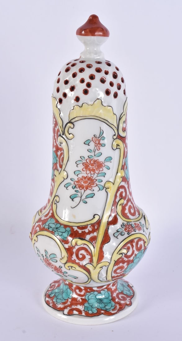 AN UNUSUAL 19TH CENTURY FRENCH PORCELAIN KAKIEMON SUGAR SIFTER. 22.5 cm high. (1 of 5)