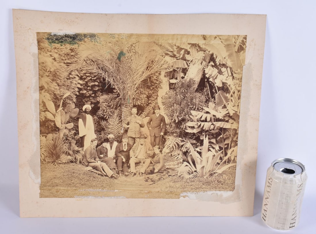 AN UNUSUAL EARLY COLONIAL PHOTOGRAPH depicting figures amongst palm trees. 42 cm x 38 cm.: AN UNUSUAL EARLY COLONIAL PHOTOGRAPH depicting figures amongst palm trees. 42 cm x 38 cm.