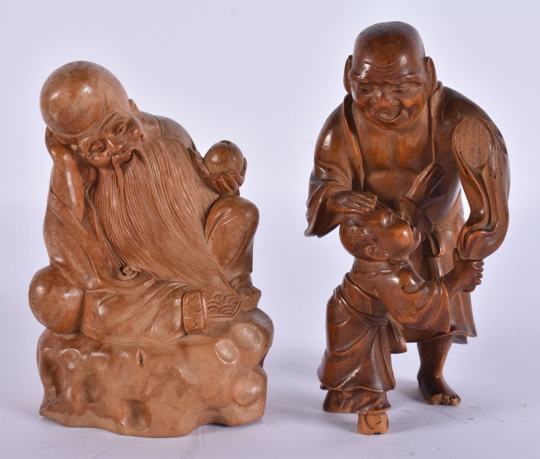 TWO 19TH CENTURY JAPANESE MEIJI PERIOD BOXWOOD OKIMONO. 13 cm high. (2) (1 of 8)