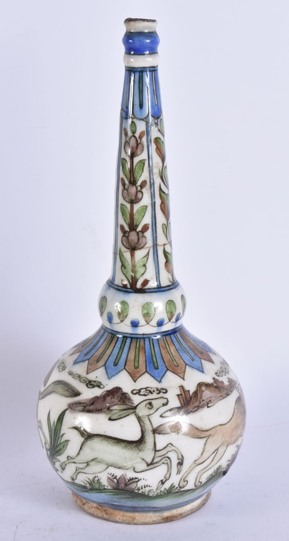 A 19TH CENTURY ISLAMIC PERSIAN POTTERY QAJAR ROSE WATER SPRINKLER. 28 cm high. (1 of 6)