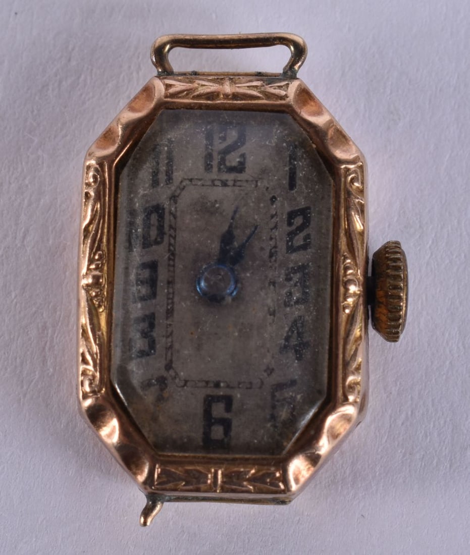 A 9CT GOLD WATCH. Not running. 5.8 grams overall. 1.5 cm wide. (1 of 3)