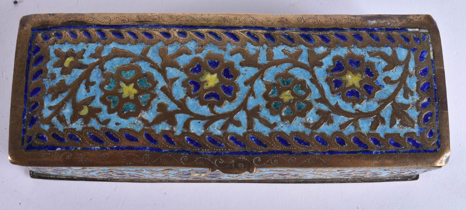 A 19TH CENTURY ISLAMIC PERSIAN ENAMELLED BOX decorated with foliage. 13 cm x 5 cm. (1 of 5)