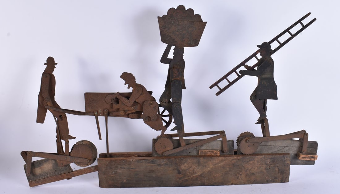A RARE EARLY 19TH CENTURY FOLK ART WHIRLEY GIG TYPE AUTOMATON FIGURE. 48 cm x 30 cm. (1 of 7)
