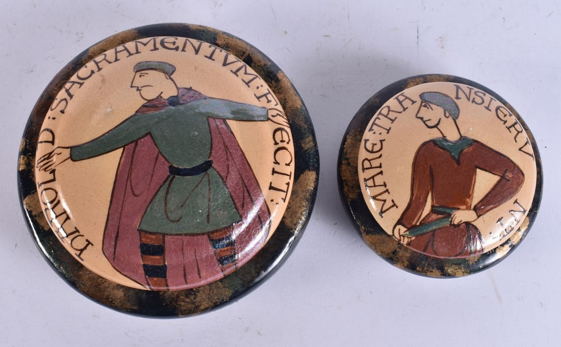 TWO UNUSUAL EUROPEAN ART POTTERY BOXES AND COVERS. Largest 15 cm wide. (2) (1 of 5)