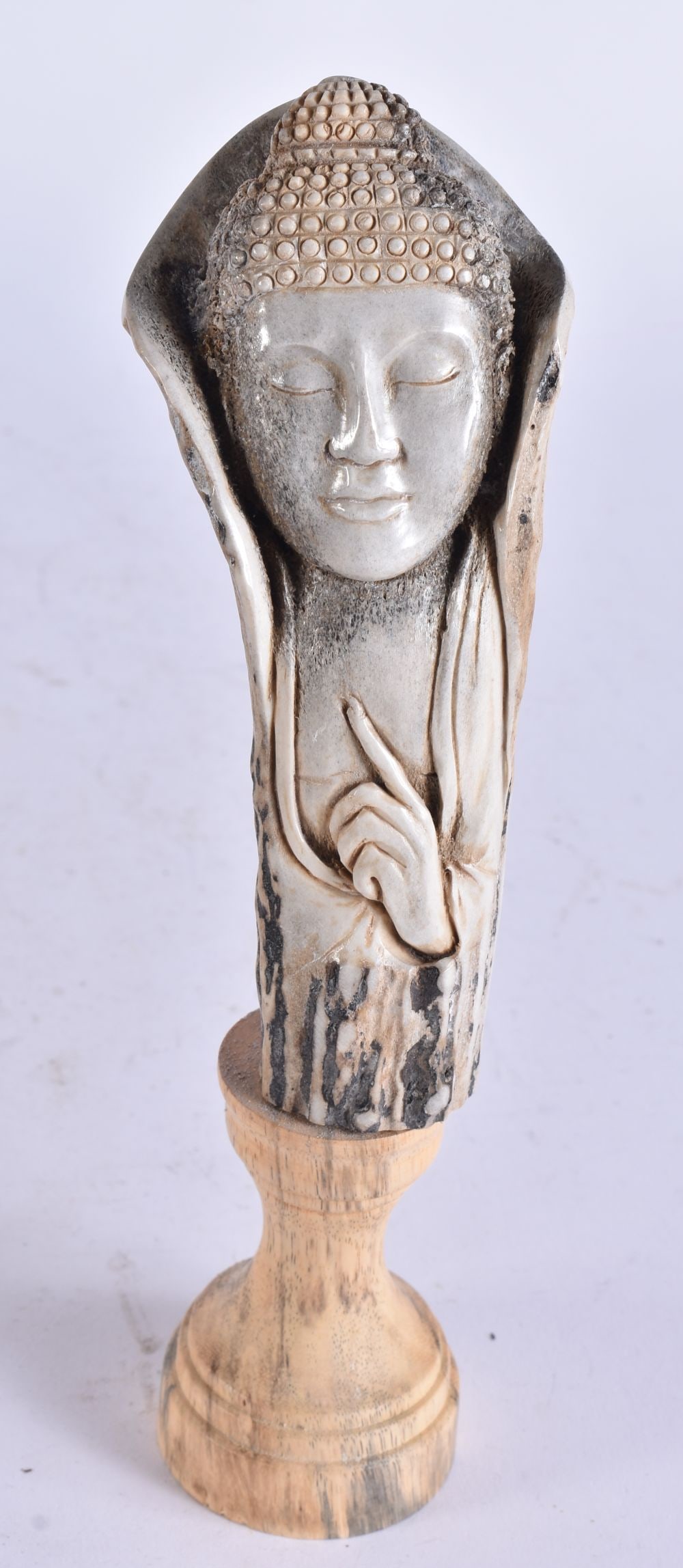 A STAG ANTLER CARVED BUDDHA PLAQUE. 24 cm high. (1 of 5)