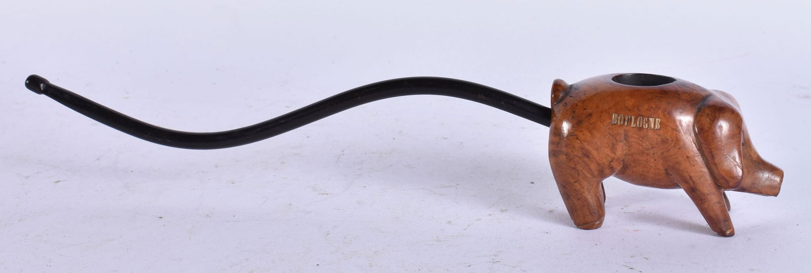 AN UNUSUAL TREEN WOOD FOLK ART PIG PIPE. 24 cm wide. (1 of 6)