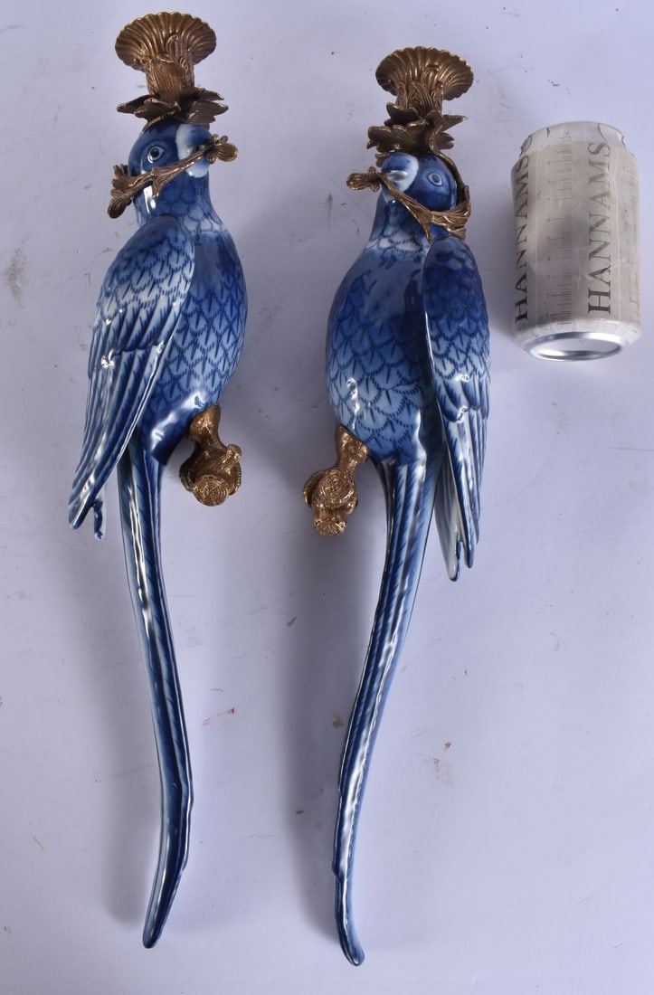 A PAIR OF POTTERY BIRD CANDLESTICKS. 48 cm long. (1 of 5)