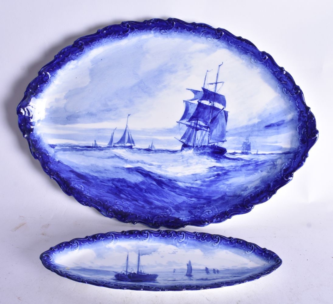 Royal Crown Derby wall plaque painted with sailing boats in a heavy sea and a matching pen tray, bot (1 of 3)