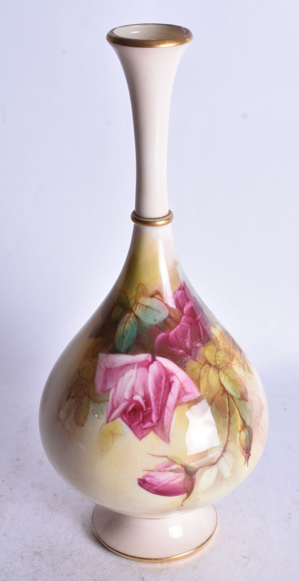 Royal Worcester vase of teardrop shape painted with Hadley style roses by W. Sedgley, signed date ma (1 of 4)