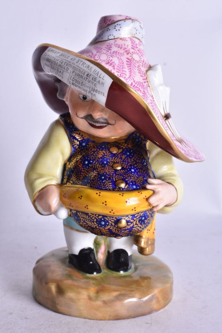 Royal Crown Derby Mansion House Dwarf standing with a floral hat with an inscription date mark for 1 (1 of 3)