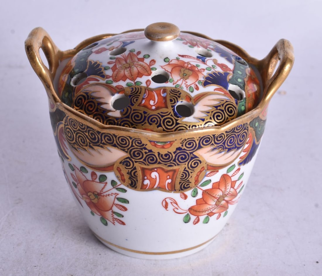 Spode Porcelain Pastille Burner of bucket shape with pierced cover painted in the Imari style with p (1 of 4)