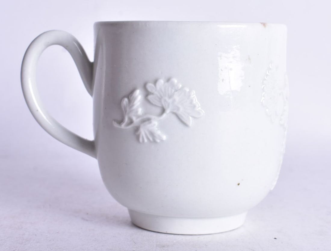 18th century Liverpool very rare coffee cup with moulded decoration in white, 6cm high (1 of 4)