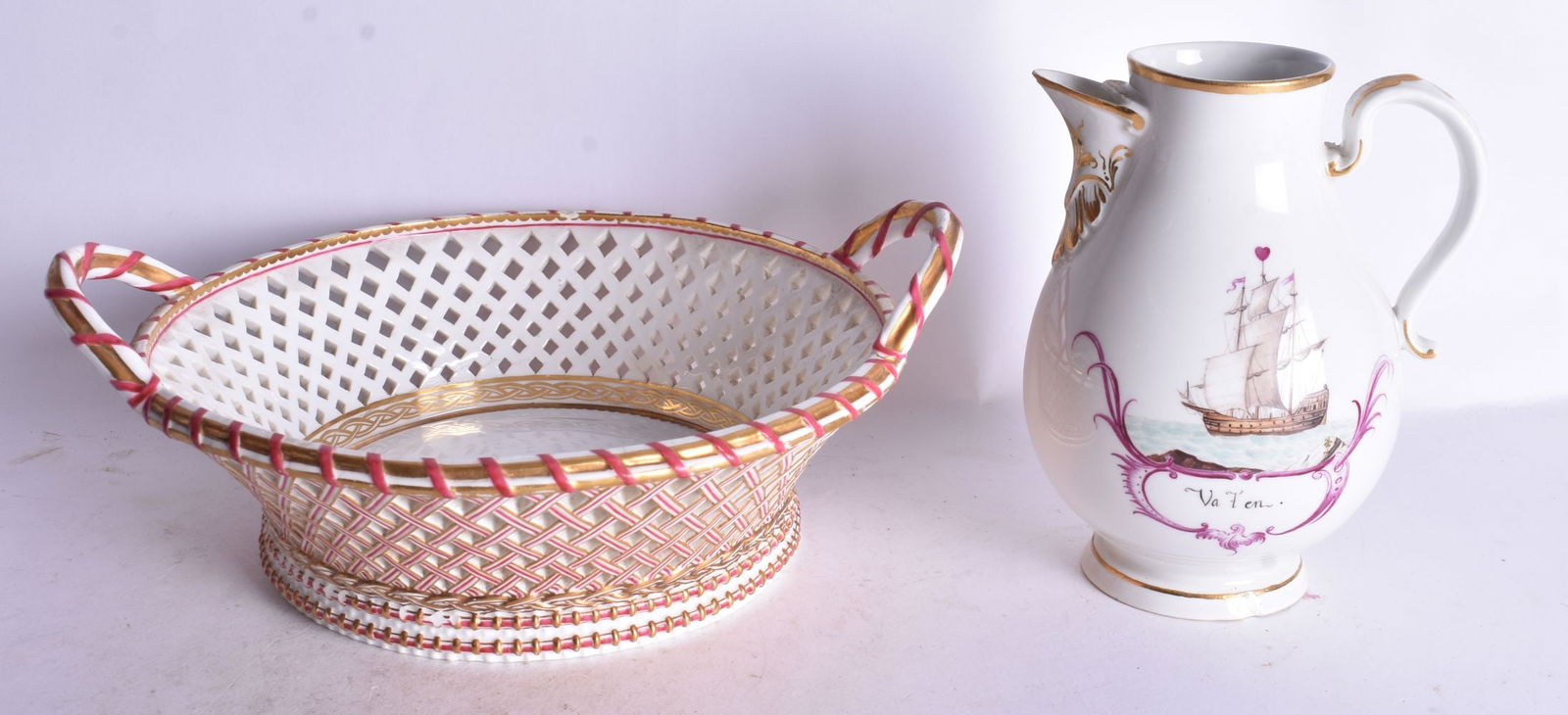 18th century, Vienna pear shaped coffee pot, painted on one side with a building surmounted by a coc (1 of 4)