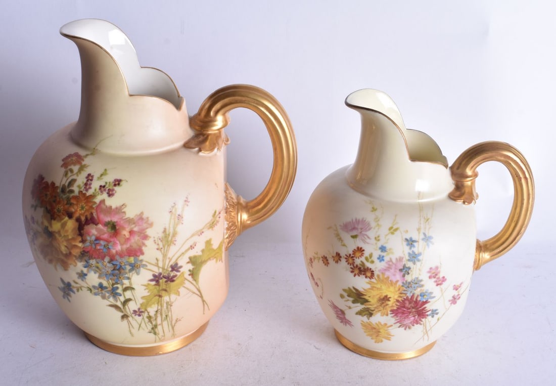 Royal Worcester large jug painted in the manner of Edward Raby with wild flowers and another slightl (1 of 4)