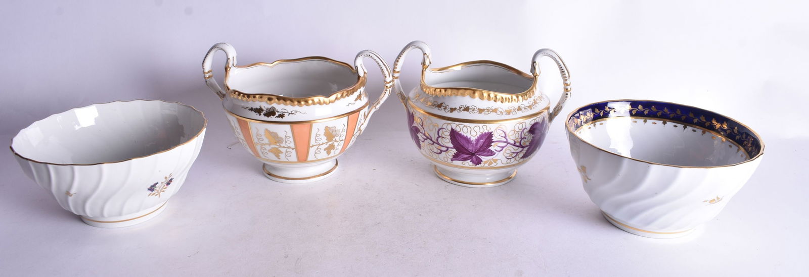 19th century Flight Barr and Barr over handle sucrier with purple leaves, another with gilt and oran (1 of 5)