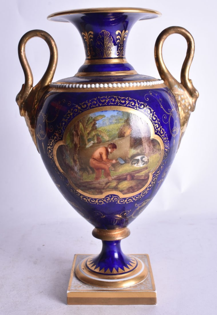 19th century Flight Barr and Barr vase painted with Robinson Crusoe and Truth, gilt loss (1 of 4)