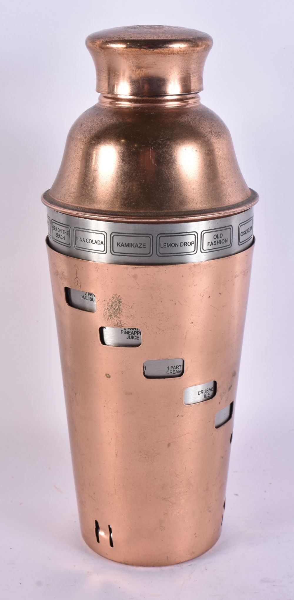 A VINTAGE MIXED METAL COCKTAIL SHAKER. 25.5 cm high. (1 of 4)