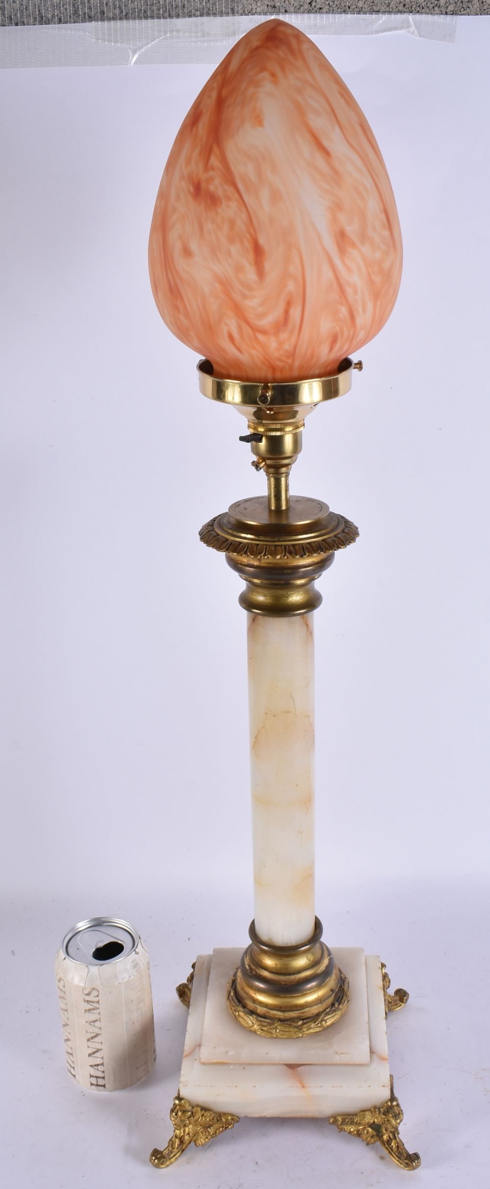 A LARGE ANTIQUE BRONZE AND ONYX LAMP. 68 cm high. (1 of 4)