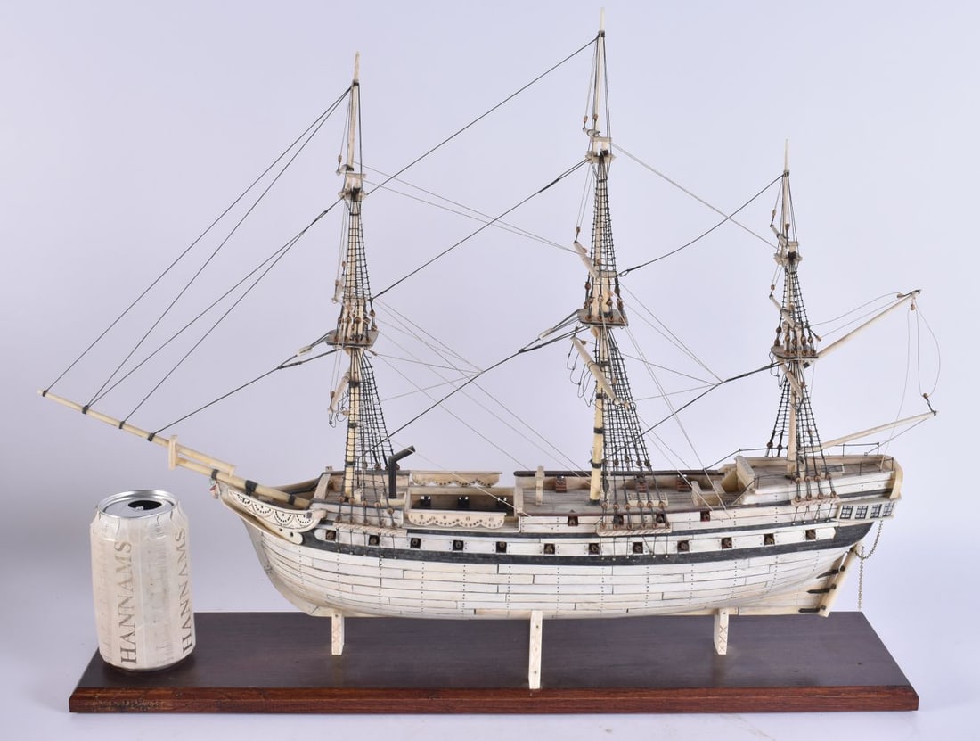 A LOVELY LARGE NAPOLEONIC PRISONER OF WAR BOAT upon a later plinth. 60 cm x 45 cm. (1 of 6)
