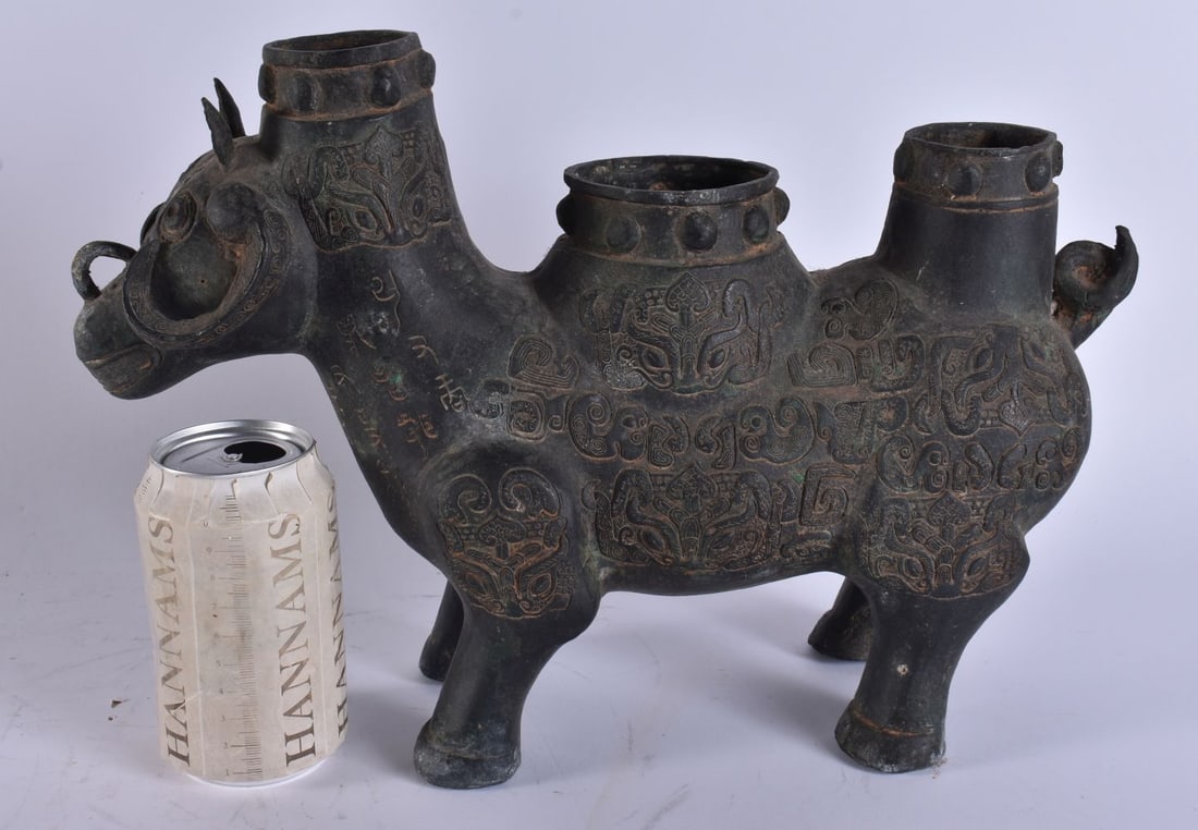 A CHINESE BRONZE ZOOMORPHIC BEAST ZUN VESSEL. 38 cm x 26 cm. (1 of 8)