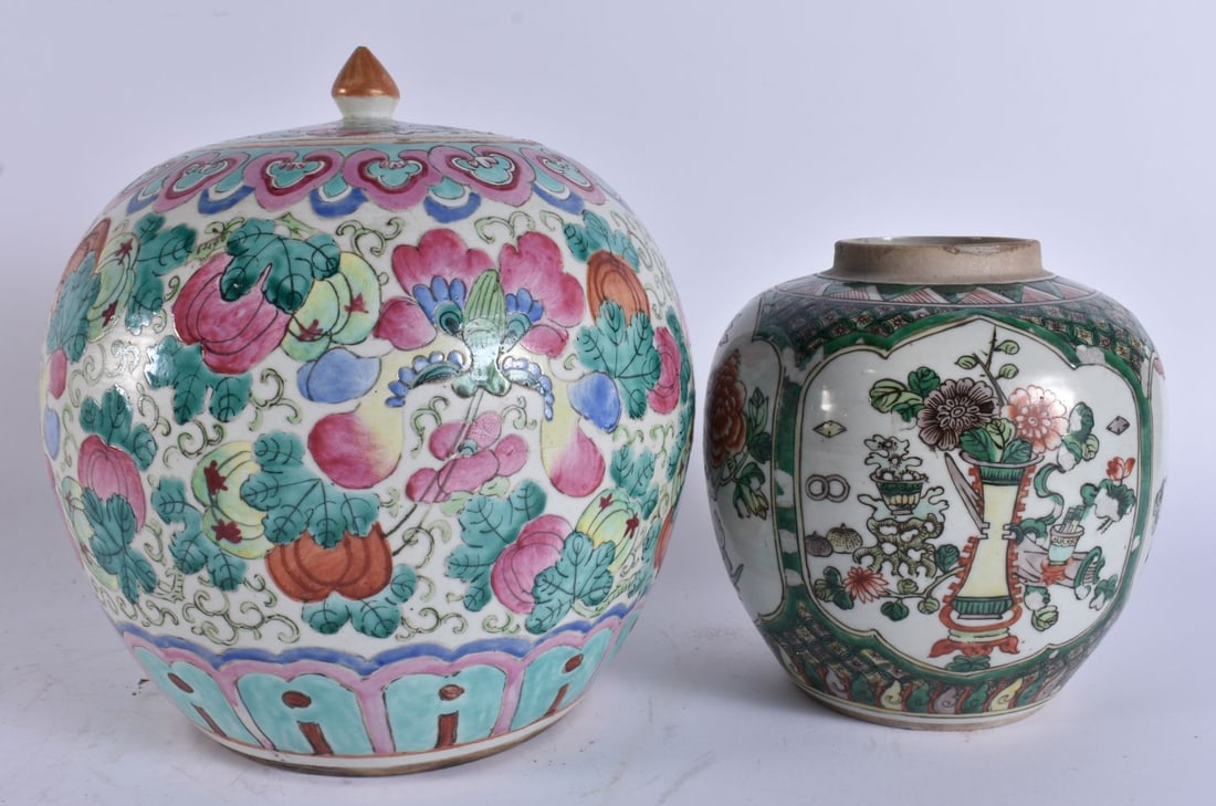 TWO CHINESE QING DYNASTY PORCELAIN JARS. Largest 25 cm x 14 cm. (2) (1 of 5)