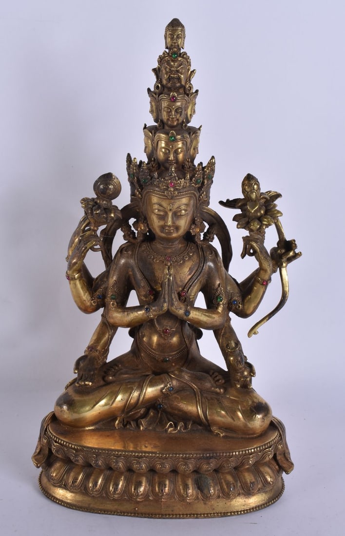 A CHINESE TIBETAN JEWELLED GILT BRONZE BUDDHA. 28 cm high. (1 of 7)