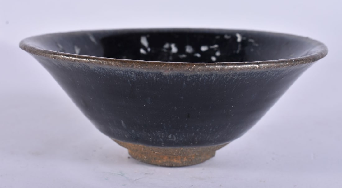 A CHINESE HARES FOOT STONEWARE BOWL. 13 cm diameter. (1 of 4)