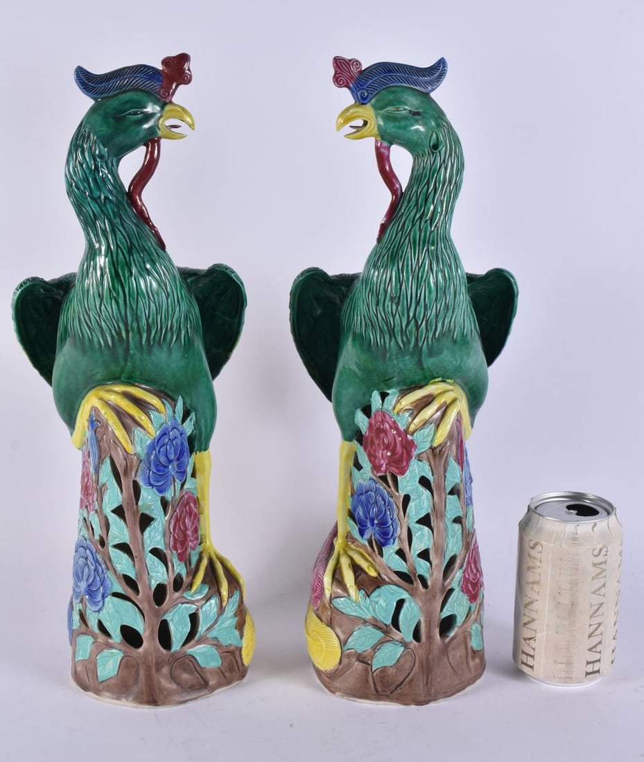 A LARGE PAIR OF EARLY 20TH CENTURY CHINESE PORCELAIN HOHO BIRDS Late Qing/Republic. 40 cm high. (1 of 6)