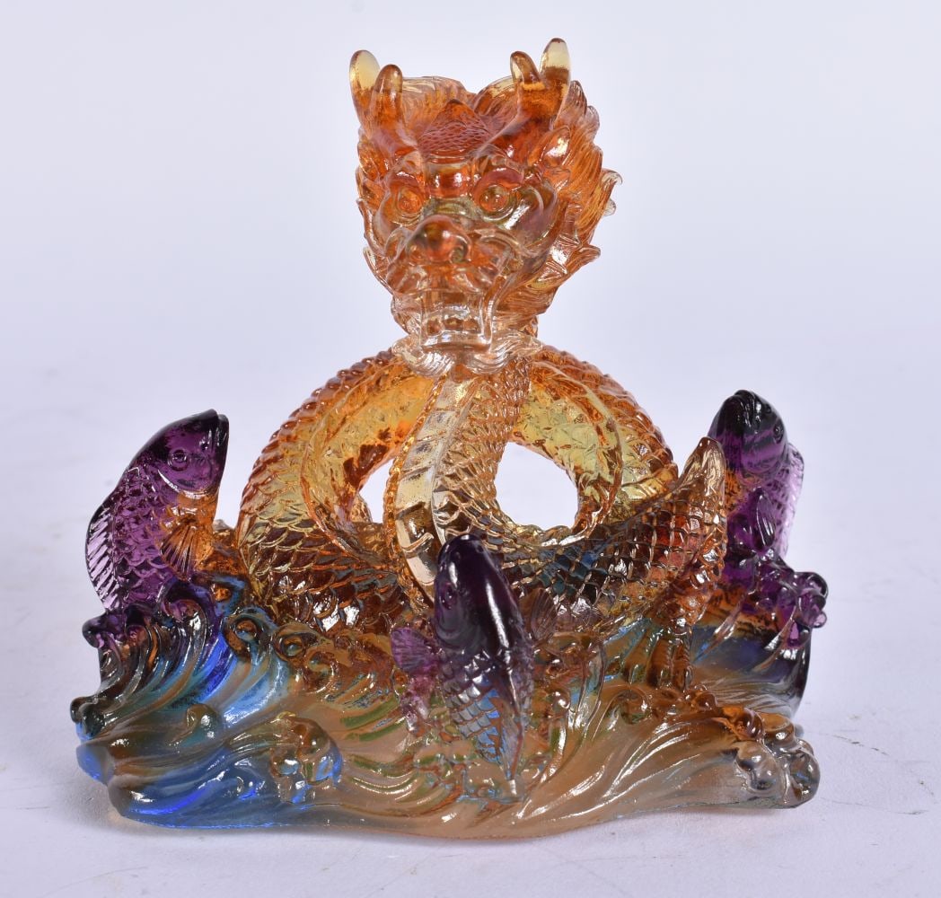 A CHINESE PEKING GLASS DRAGON. 10 cm x 7 cm. (1 of 4)