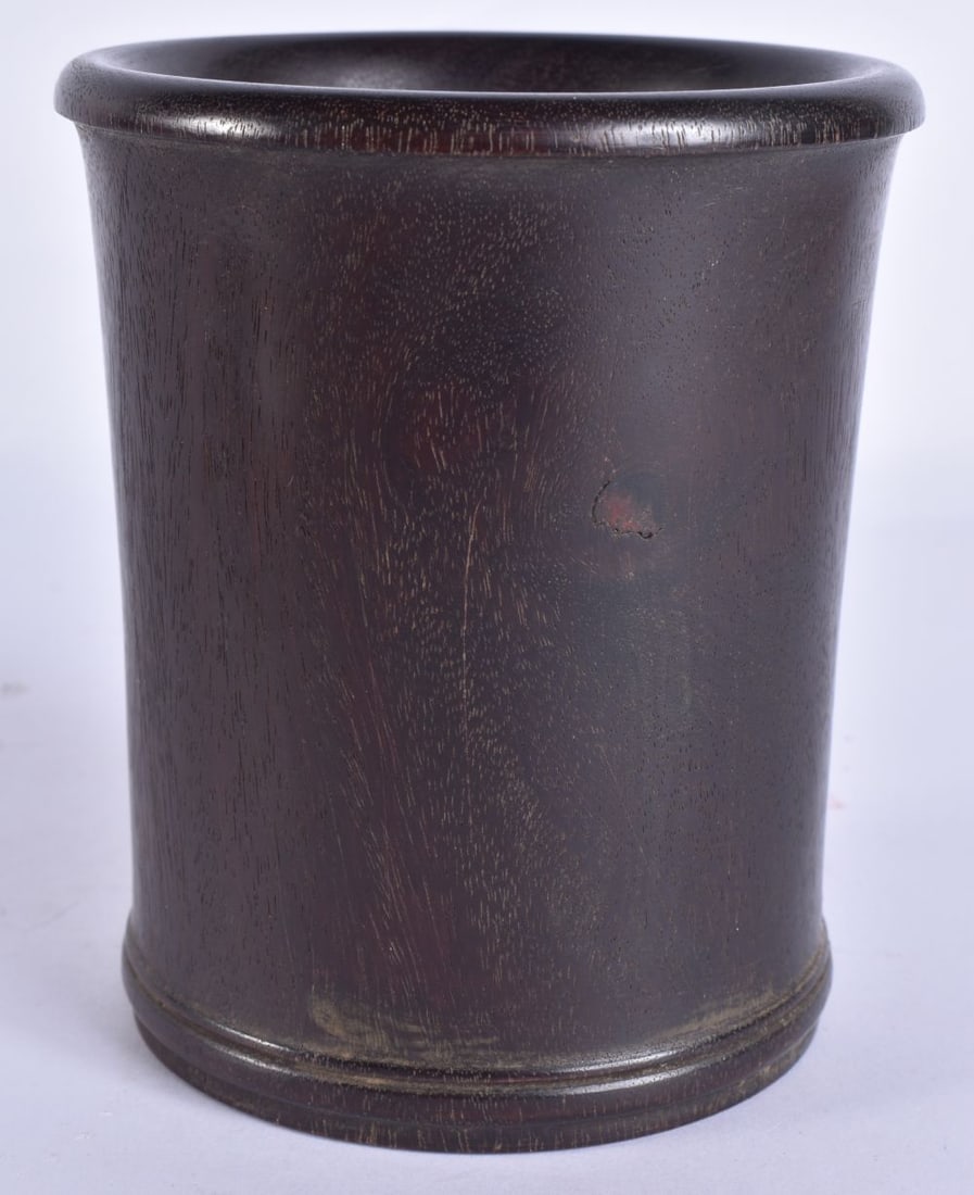 A SMALLER 18TH/19TH CENTURY CHINESE CARVED ZITAN WOOD BITONG BRUSH POT Qing. 12 cm x 9 cm. (1 of 7)