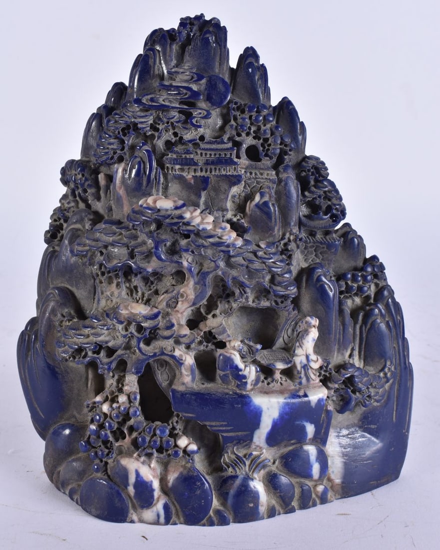 A CHINESE LAPIS LAZULI TYPE MOUNTAIN. 18 cm x 16 cm. (1 of 5)