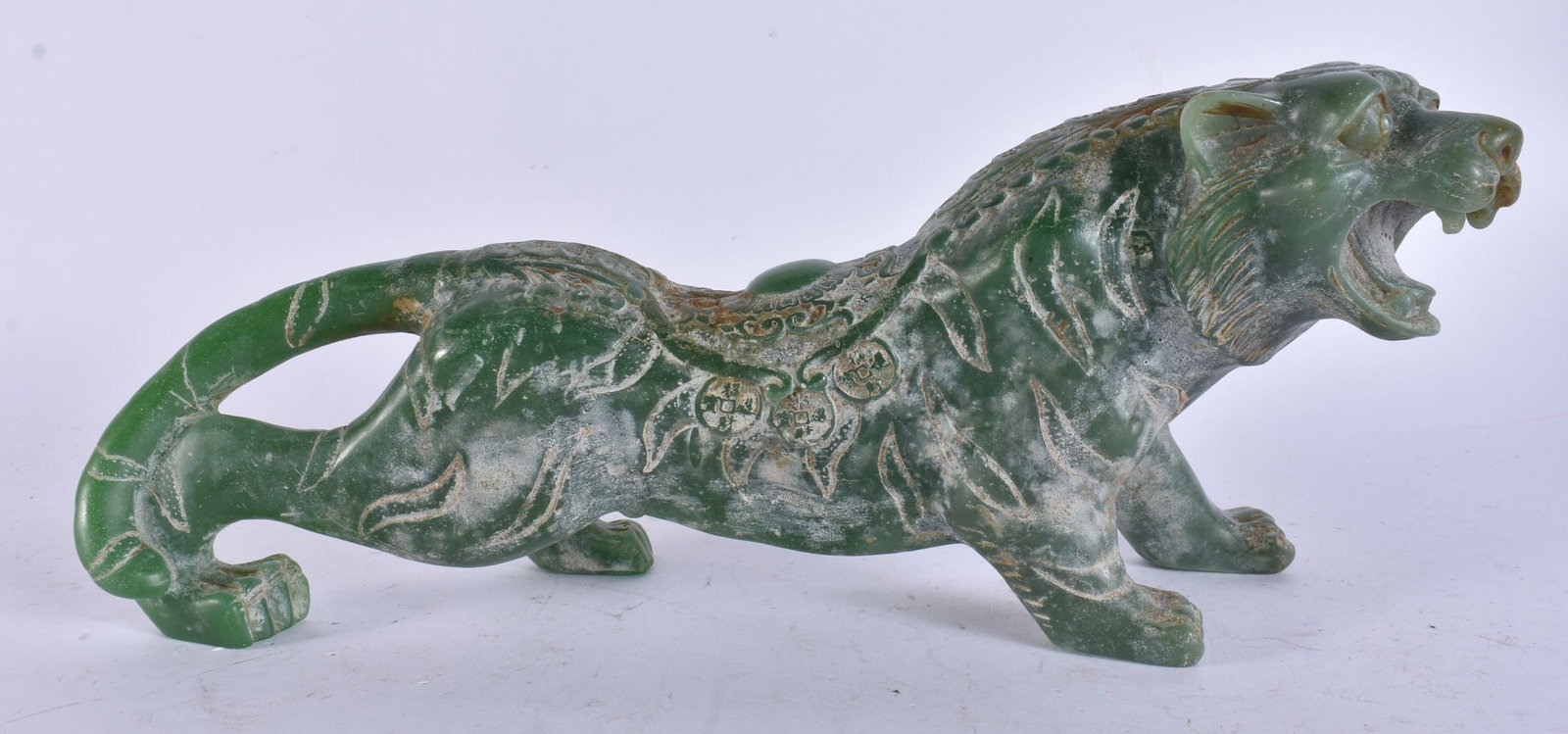 A LARGE CHINESE JADE TYPE TIGER. 24 cm wide. (1 of 5)