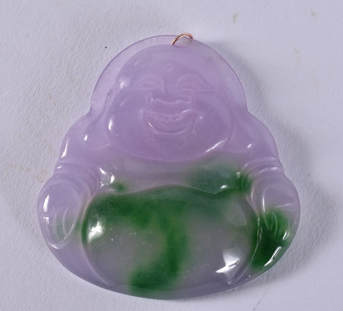 A CHINESE GOLD MOUNTED JADE BUDDHA. 21 grams. 5 cm x 5 cm. (1 of 2)