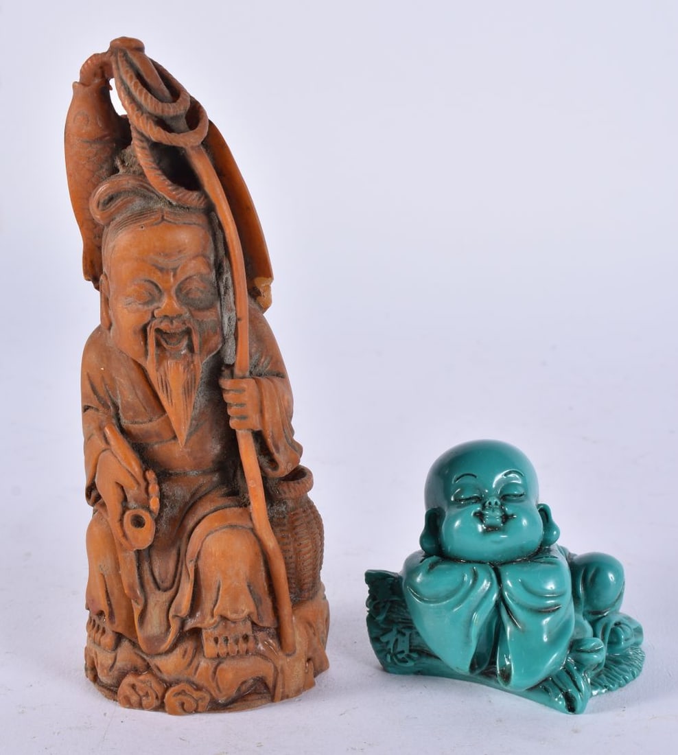 TWO CHINESE FIGURES. 375 grams. Largest 13 cm high. (2) (1 of 4)