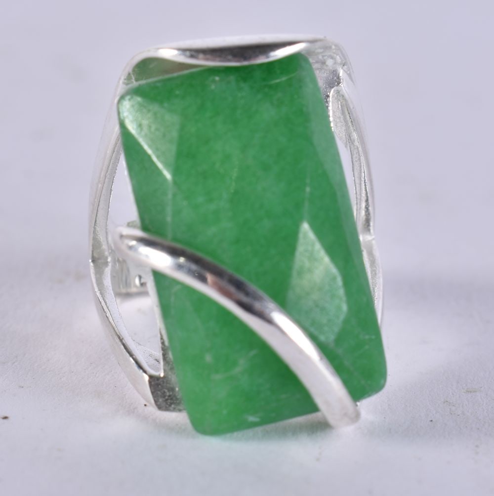 A CHINESE SILVER AND JADE RING. Q. 14 grams. (1 of 3)