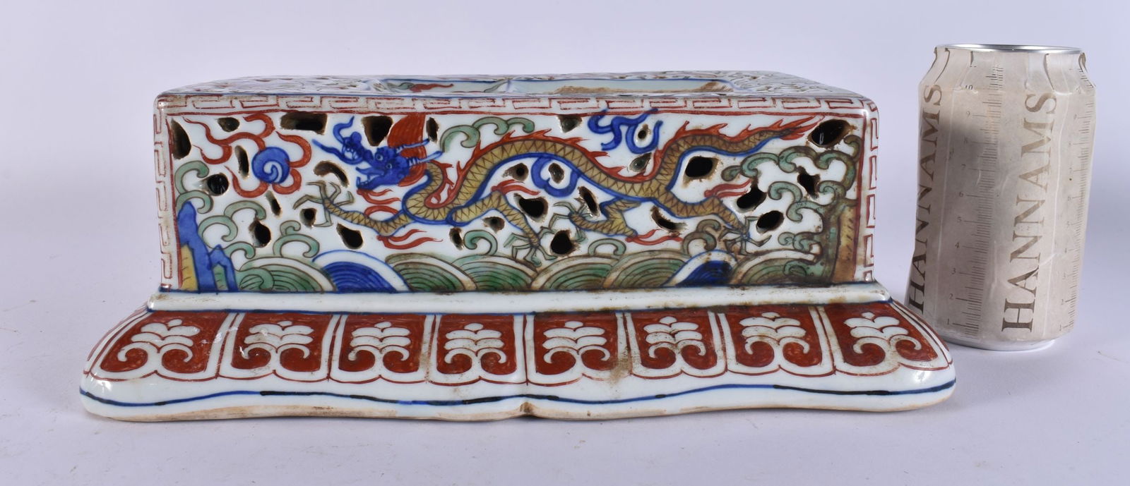 A CHINESE WUCAI PORCELAIN INK STONE BRUSH WASHER. 27 cm x 18 cm. (1 of 7)