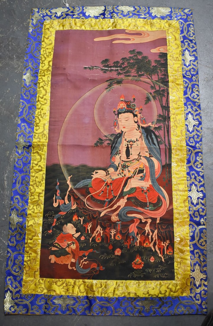 A CHINESE TIBETAN THANGKA. 120 cm x 60 cm. (1 of 7)