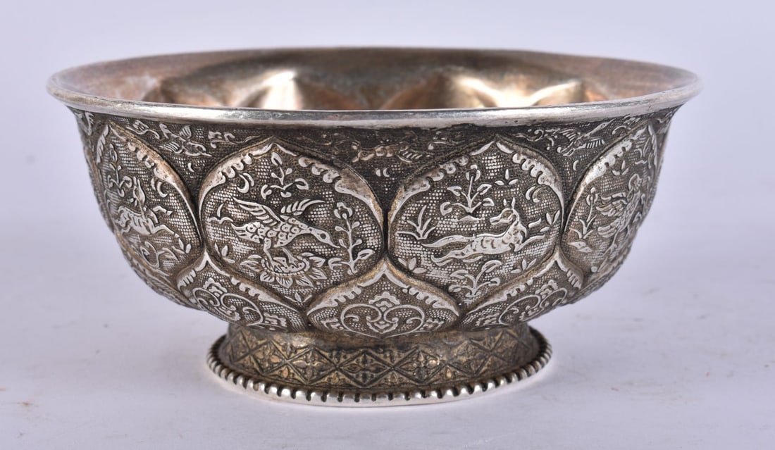 A CHINESE SILVERED BRONZE BOWL. 405 grams. 7.25 cm wide. (1 of 3)